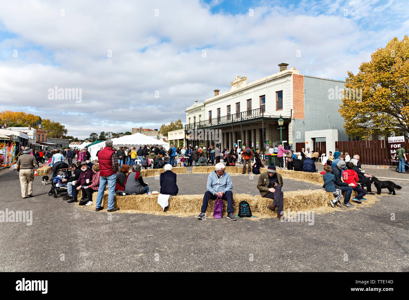 Clunes Booktown festival in the 1850`s gold mining town of Clunes in Victoria Australia. Stock Photo